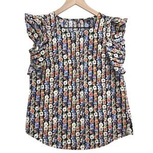 J CREW Floral‎ Ruffle Flutter Sleeve Blouse Romantic Cottagecore Top Size XS-0